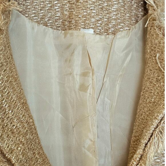 Tan & Gold Cropped Preppy Tweed Blazer Jacket with Gold Buttons - Picture 7 of 7